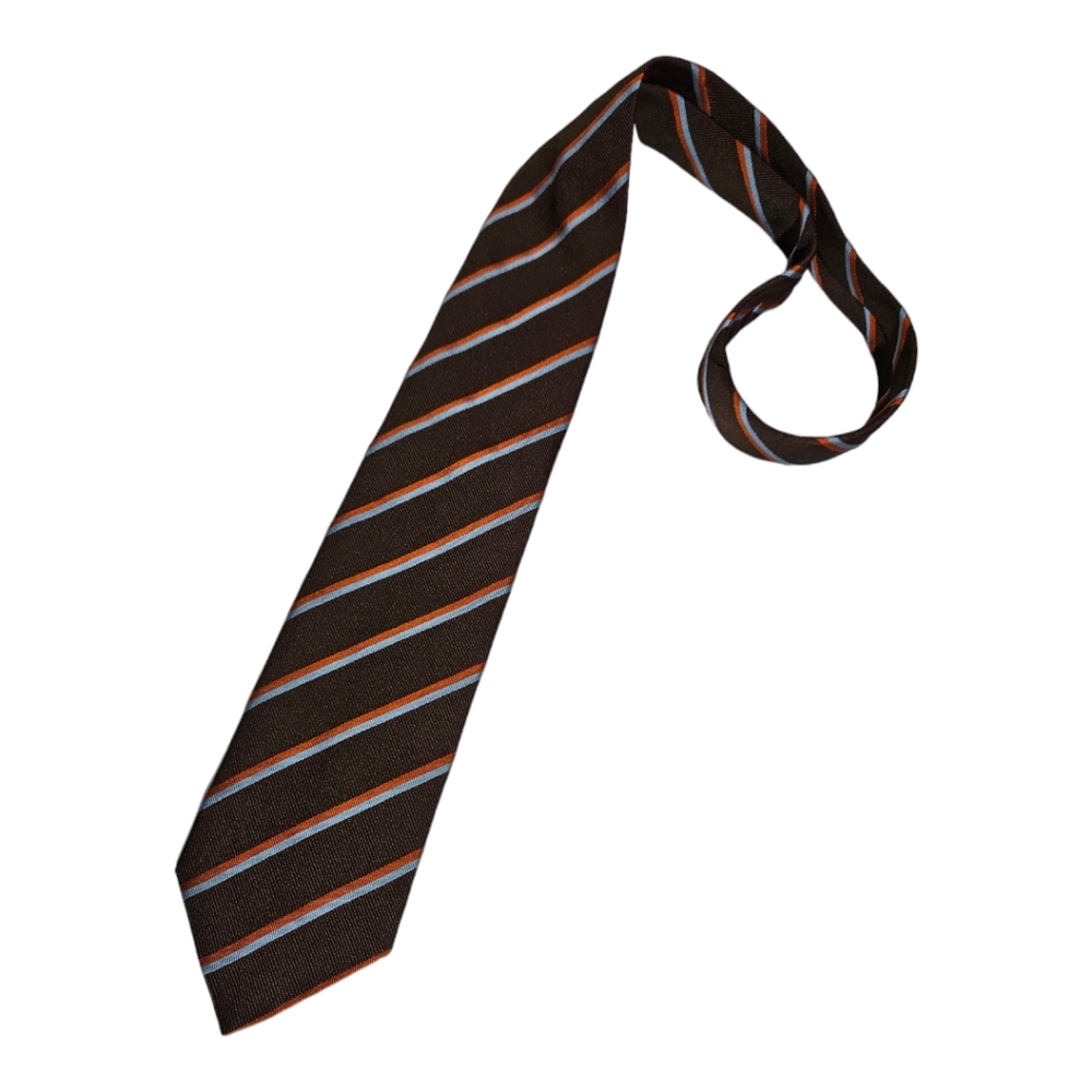 THOMAS PINK Brown Striped Silk DESIGNER Tie ENGLAND